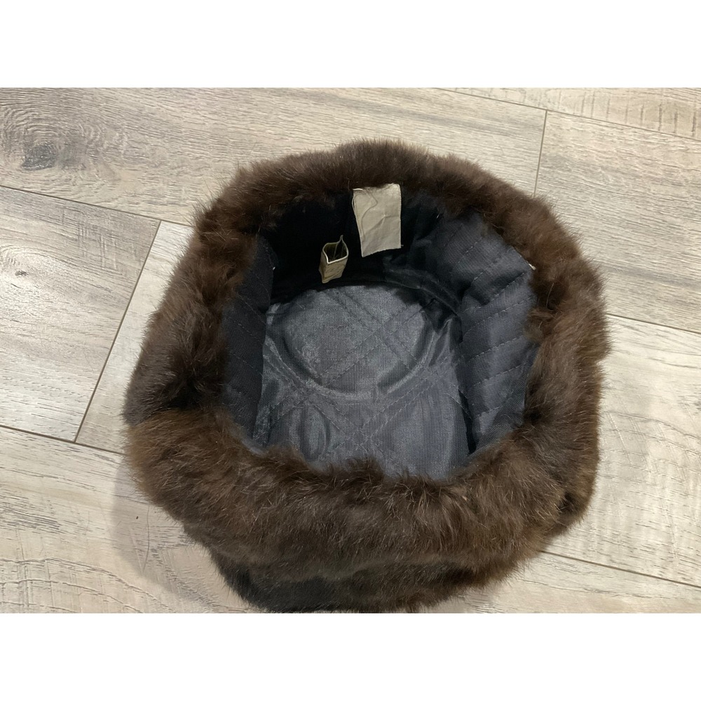 Vintage Ushanka Trapper Fur‎ hat with Ear Flaps Brown Black 59cm - Picture 11 of 12